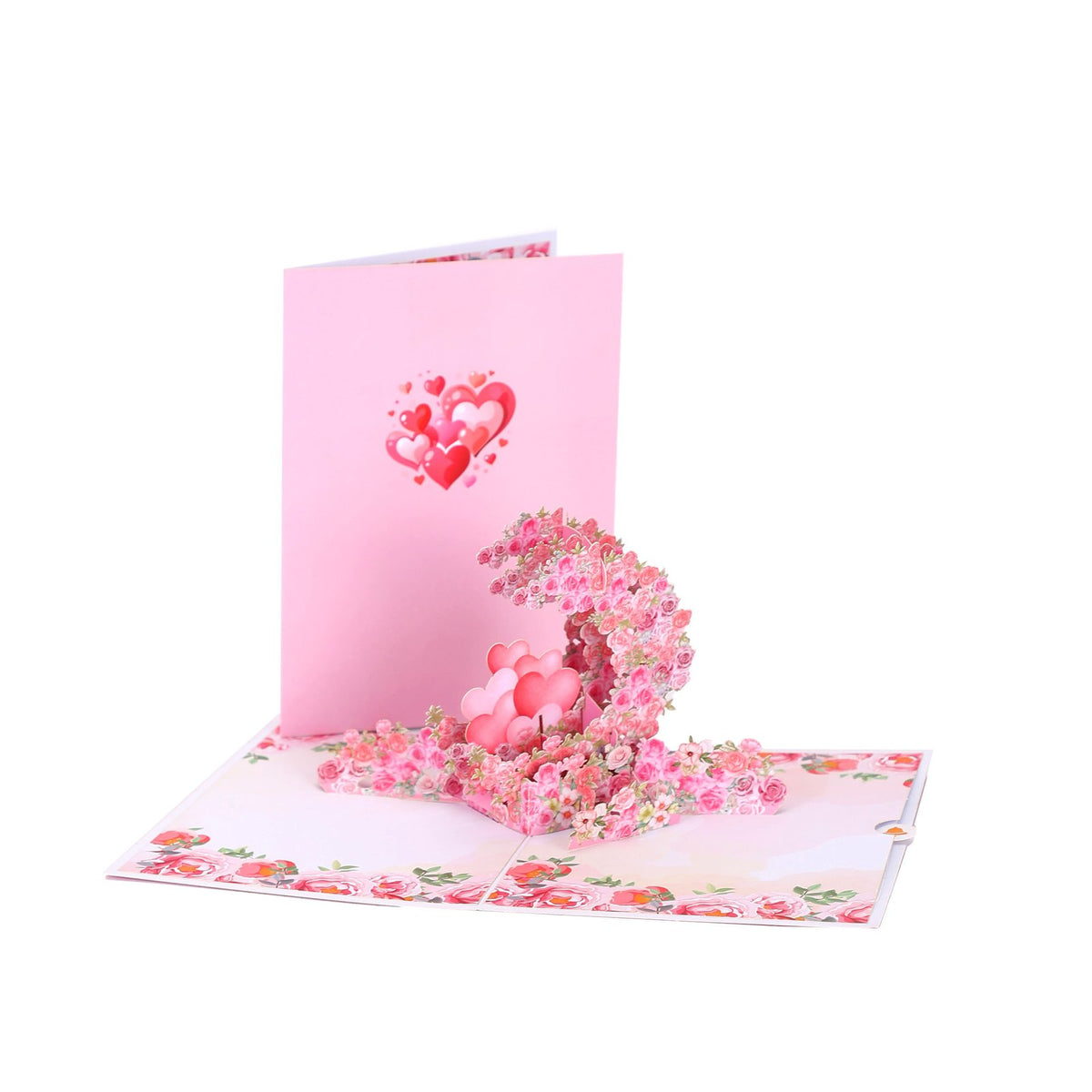 Pink Rose Heart 3D Pop Up Card