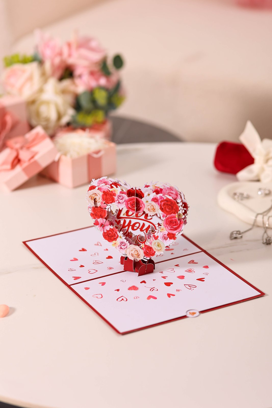 Rose Heart Floral Wreath 3D Pop Up Card