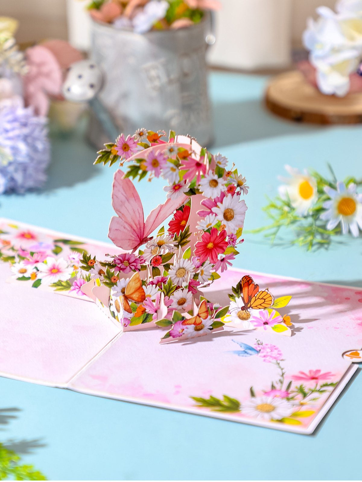 Daisy Butterfly Crescent Moon Greeting Card