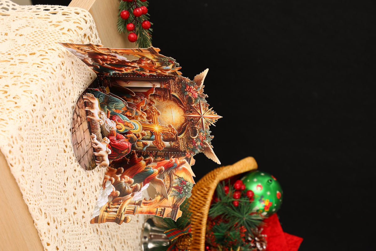 Gold Nativity Manger 3D Pop Up Card
