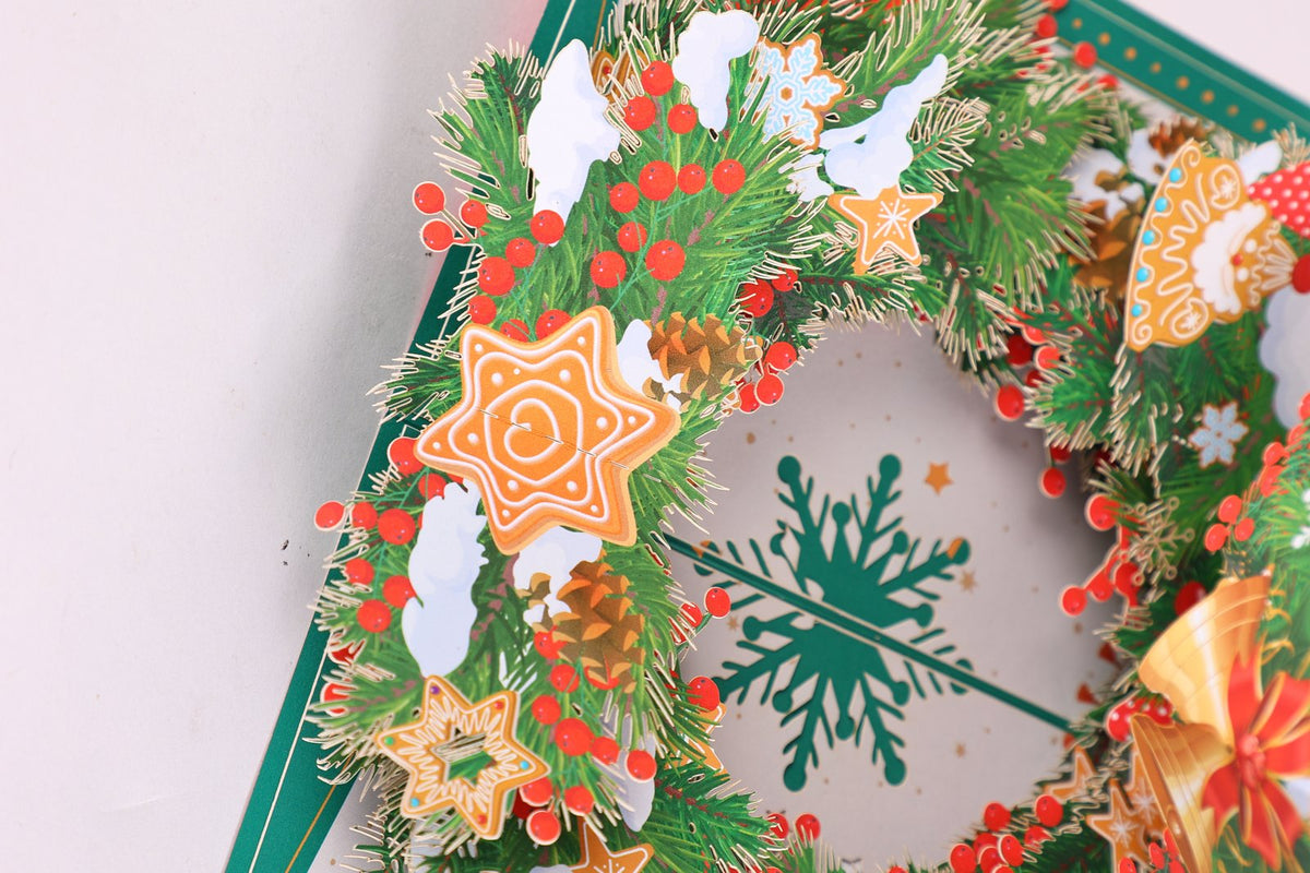 Christmas Gingerbread Floral Wreath 3D Pop Up Card