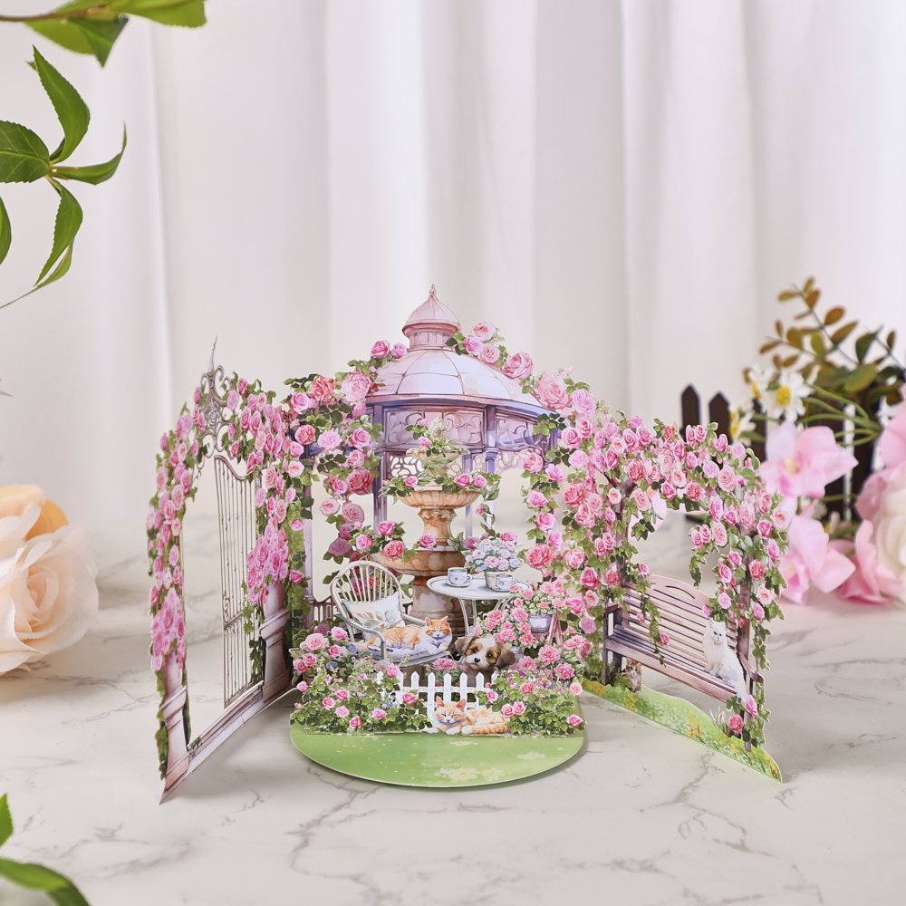 Pink Red Rose Garden Double Door Pop Up Card
