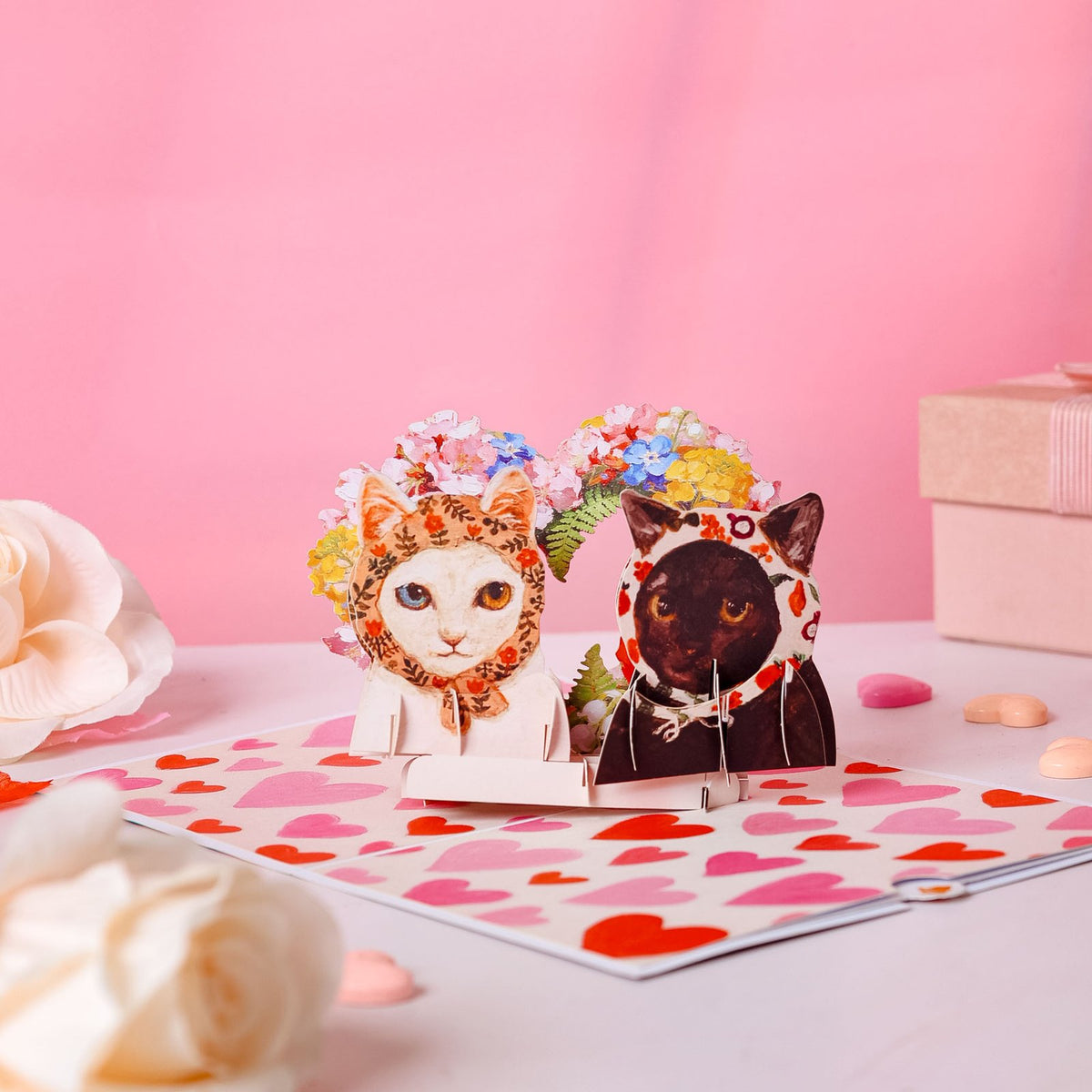 Valentine's Day Black White Cat 3D Pop Up Card