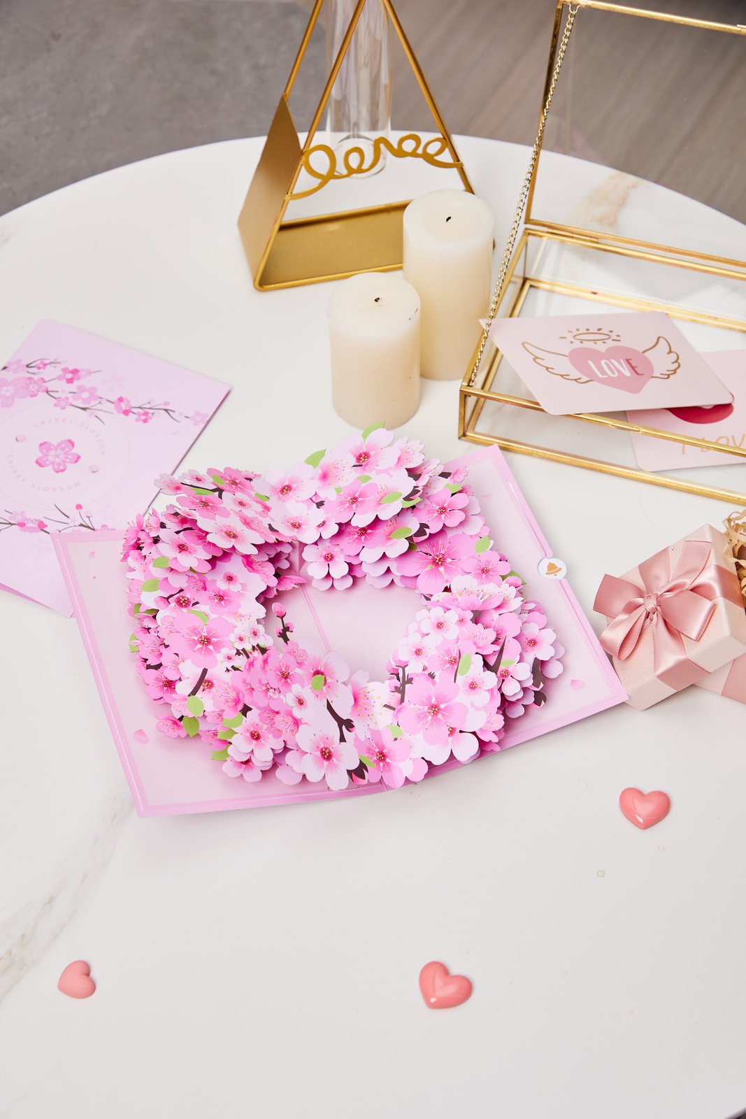 Cherry Blossom Floral Wreath 3D Pop Up Card