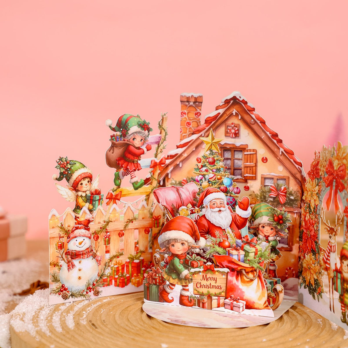Santa Claus Flower House 3D Pop Up Card