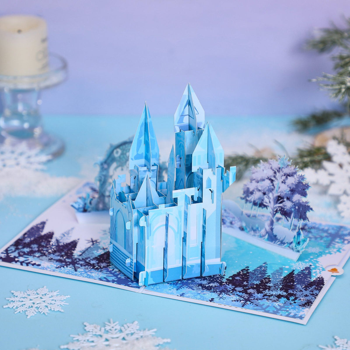 Icy Blue Castle 3D Pop Up Card