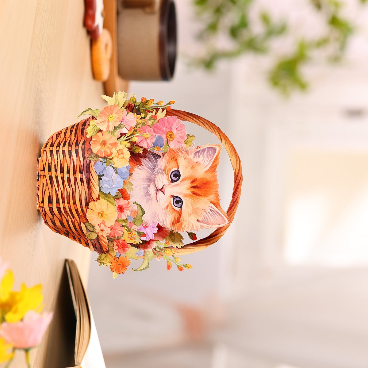 Orange Cat Flower Basket Hanging Ornament