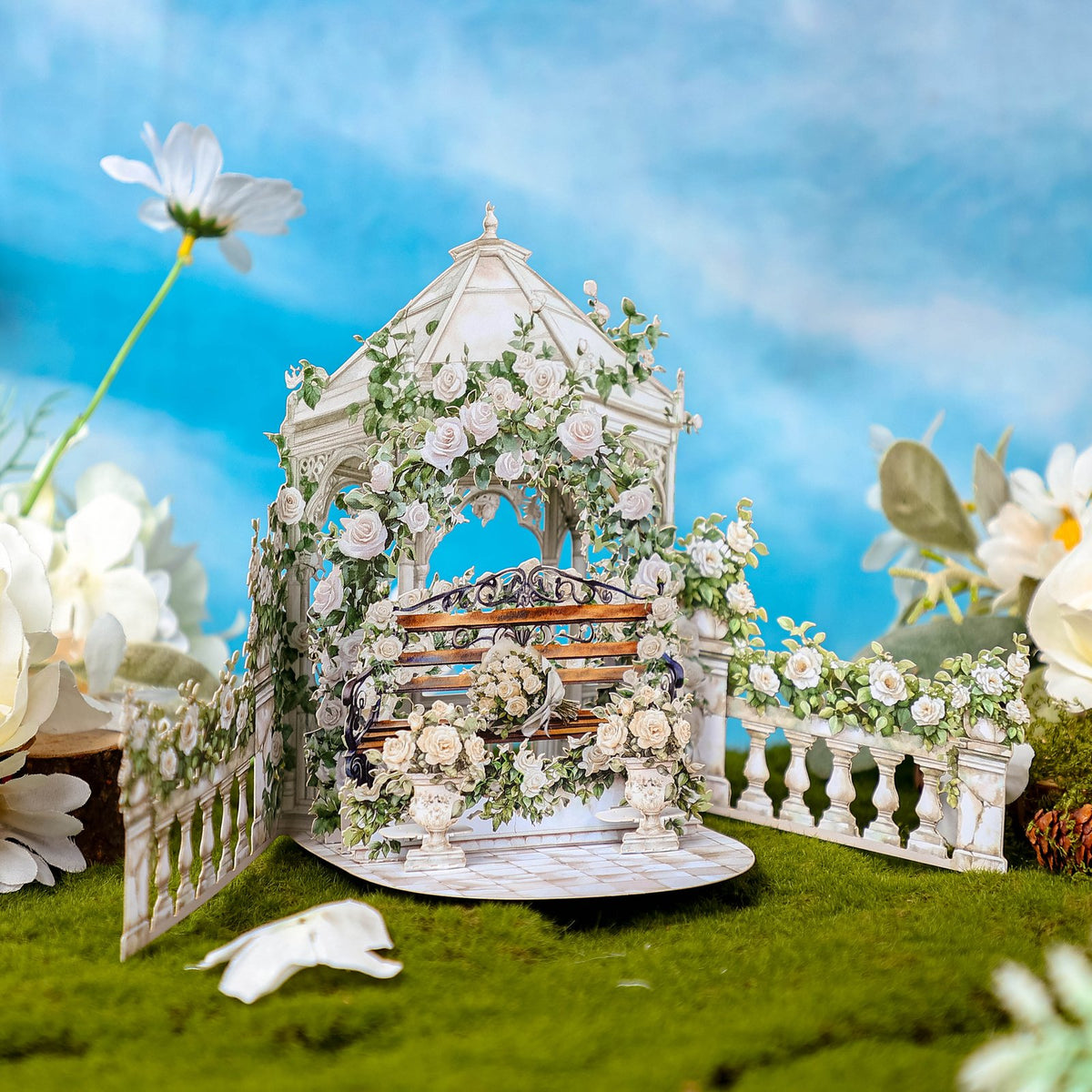 White Rose Double Door Pop Up Card