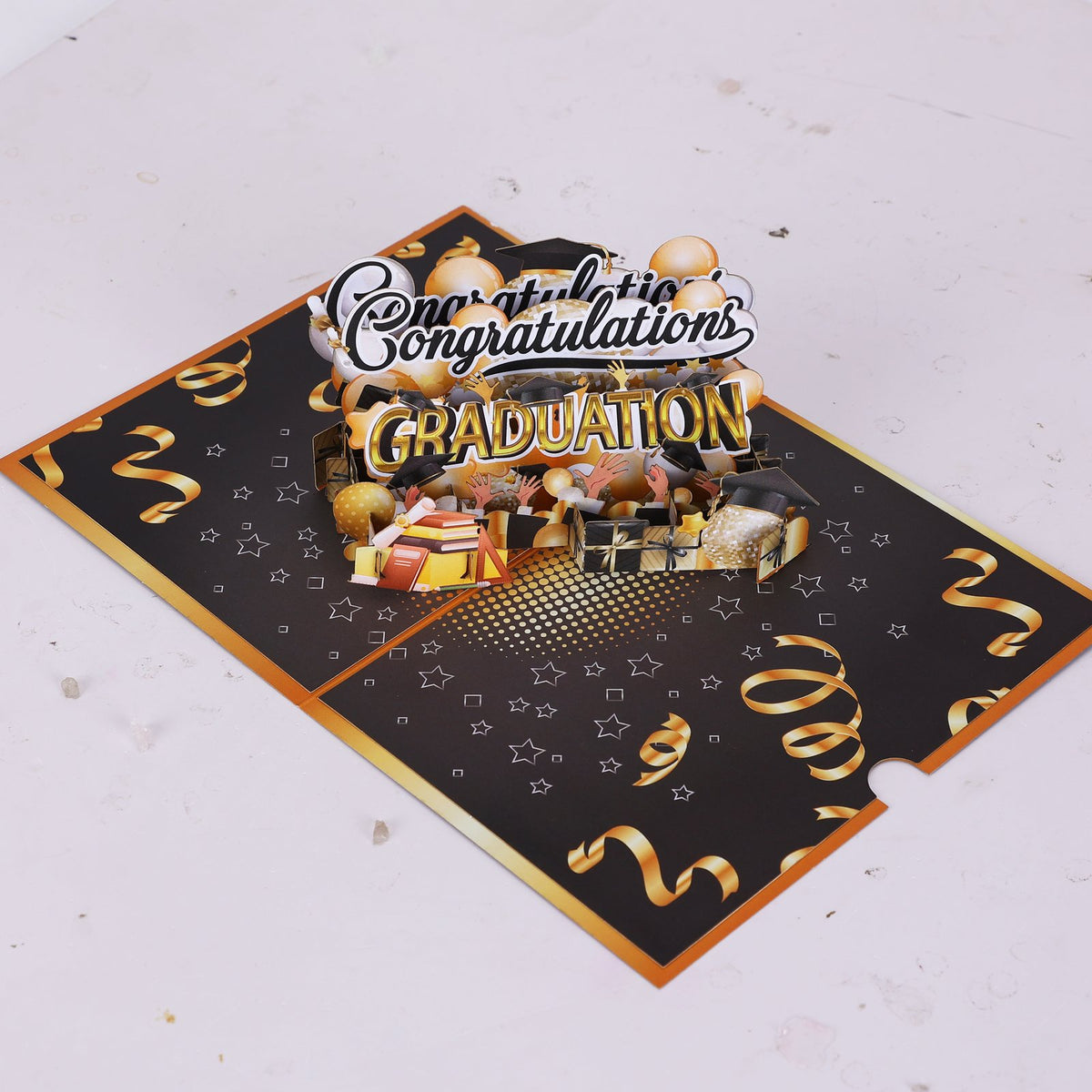 Black Gold Balloon Congratulations Graduation 3D Pop Up Card