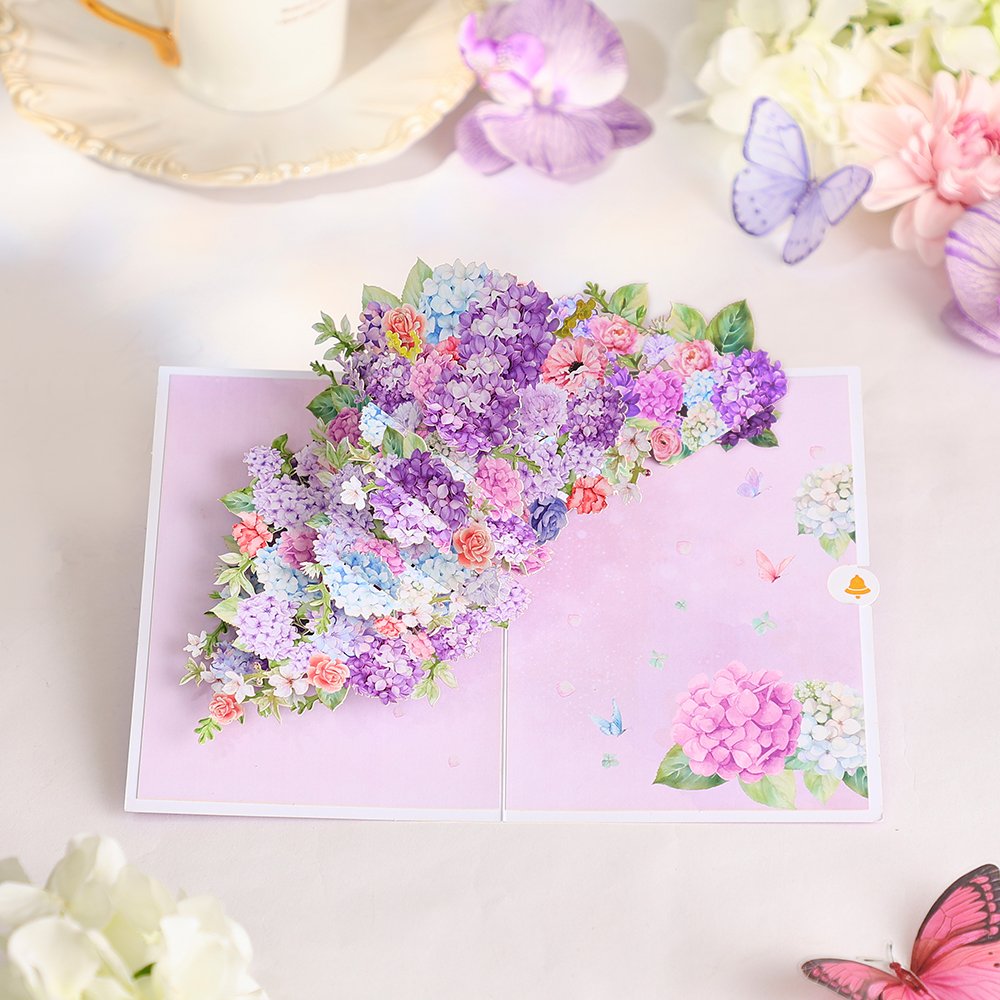 Purple Flower Bouquet Flip Pop Up Card