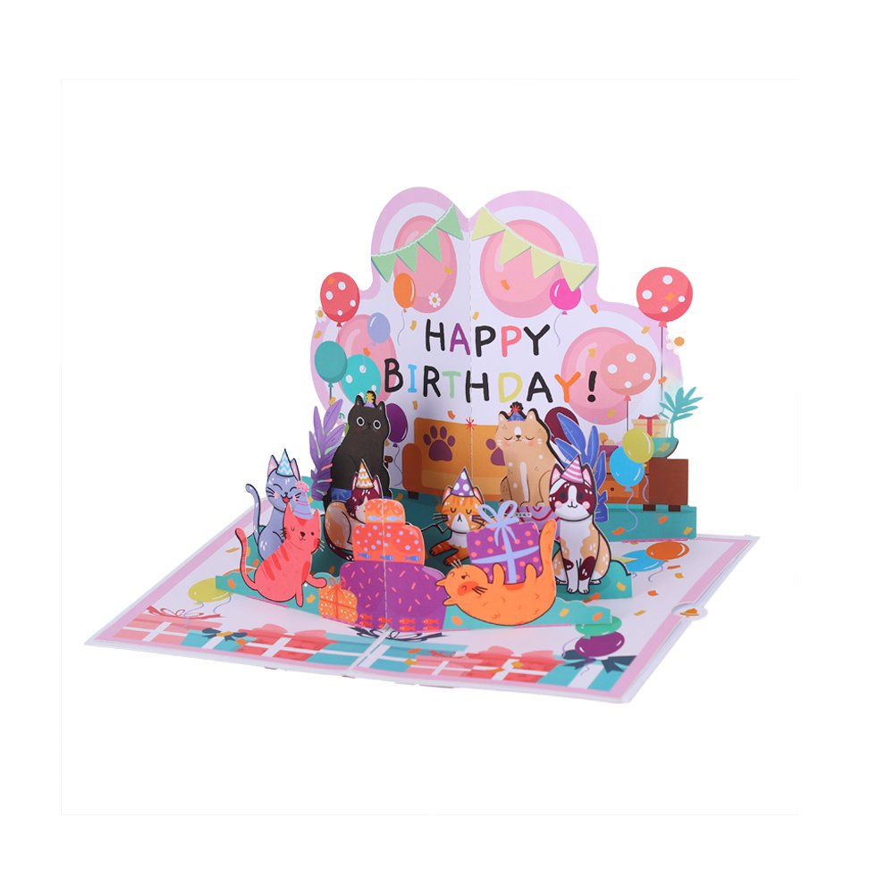 Cat Egg Birthday Party 3D Pop Up Card