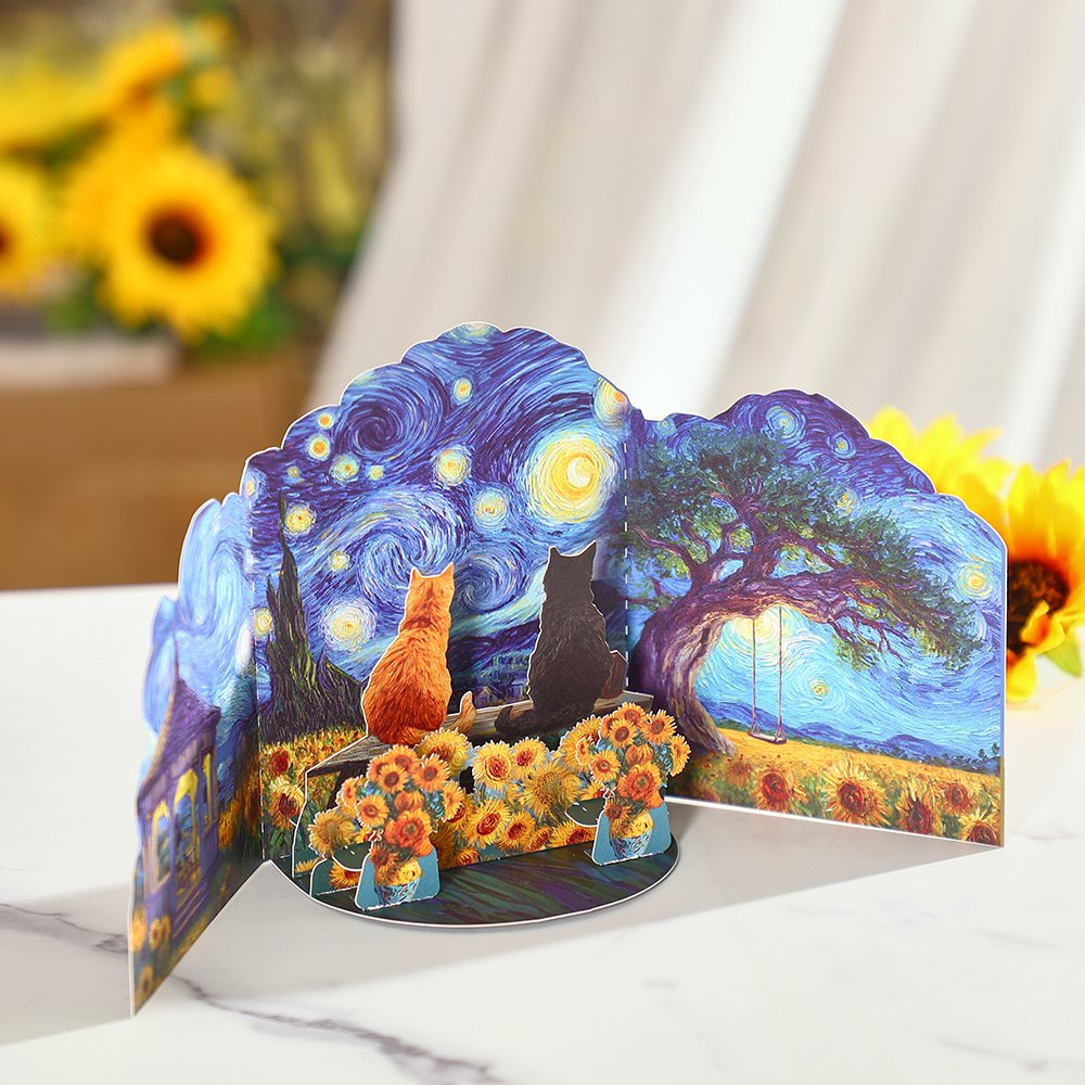 Van Gogh Starry Night Cat Greeting Card