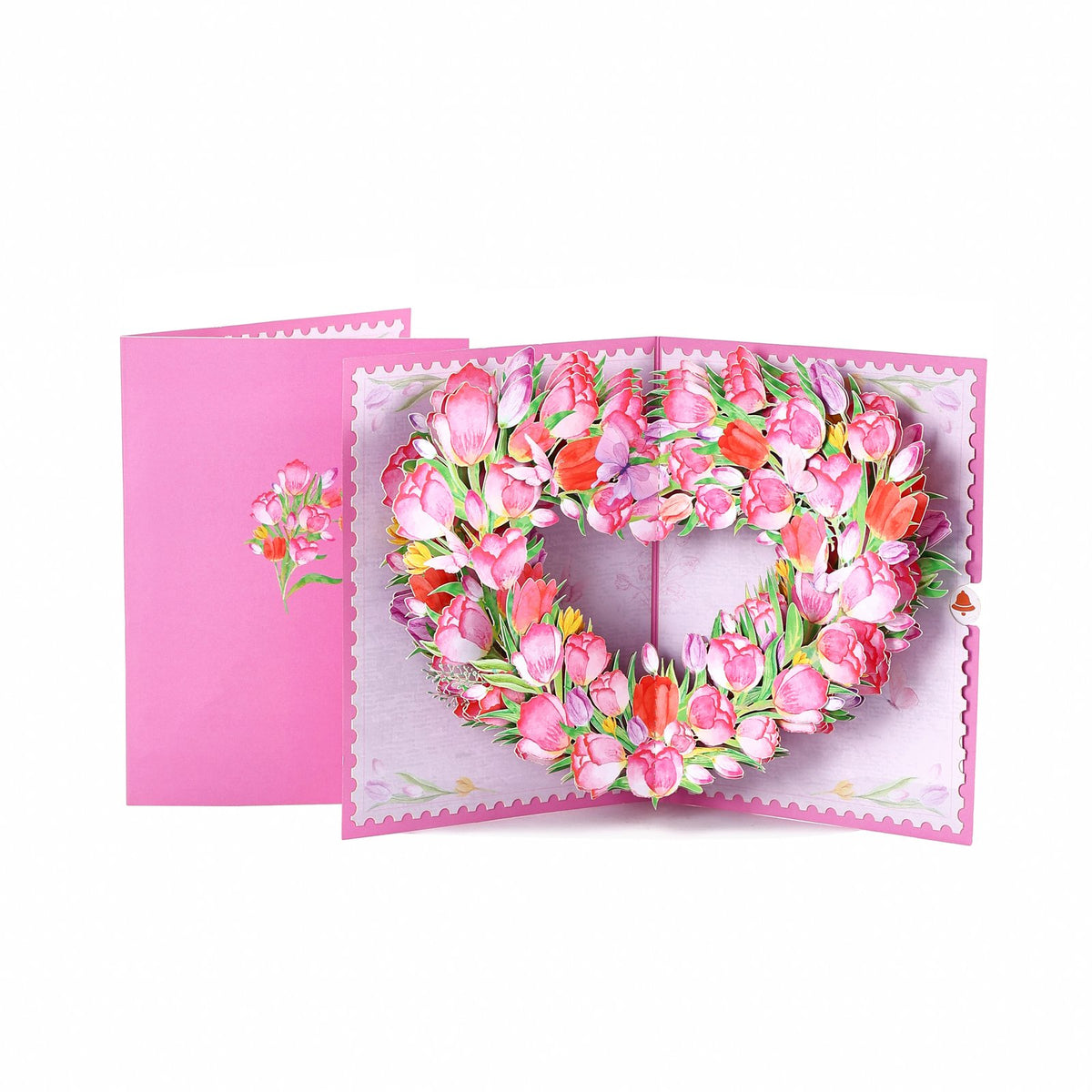 Pink Tulip Heart Floral Wreath 3D Pop Up Card