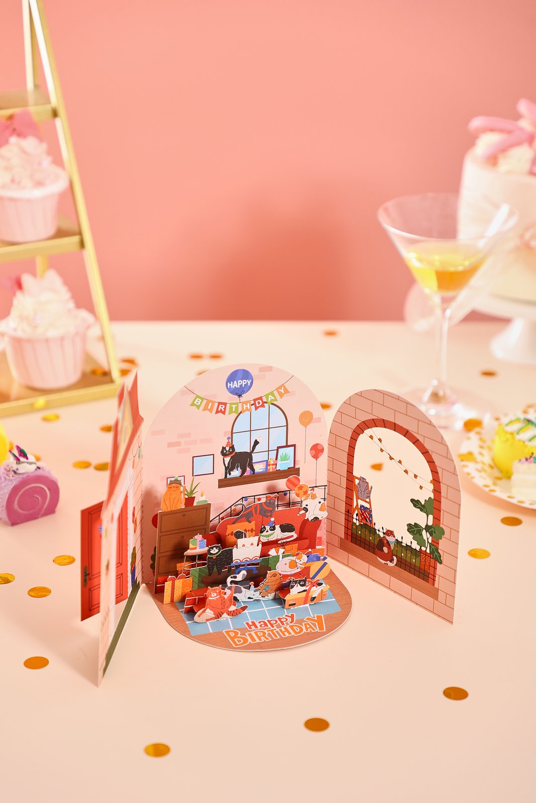 Cat Birthday Double Door 3D Pop Up Card