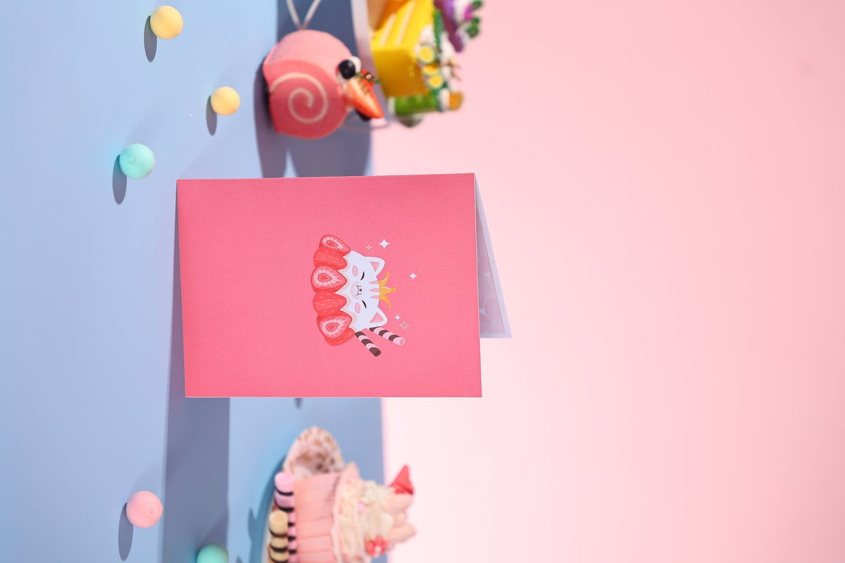 Cat Strawberry Cupcake 3D Pop Up Card
