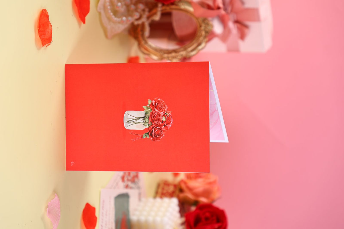 Red Rose Branch 3D Pop Up Card