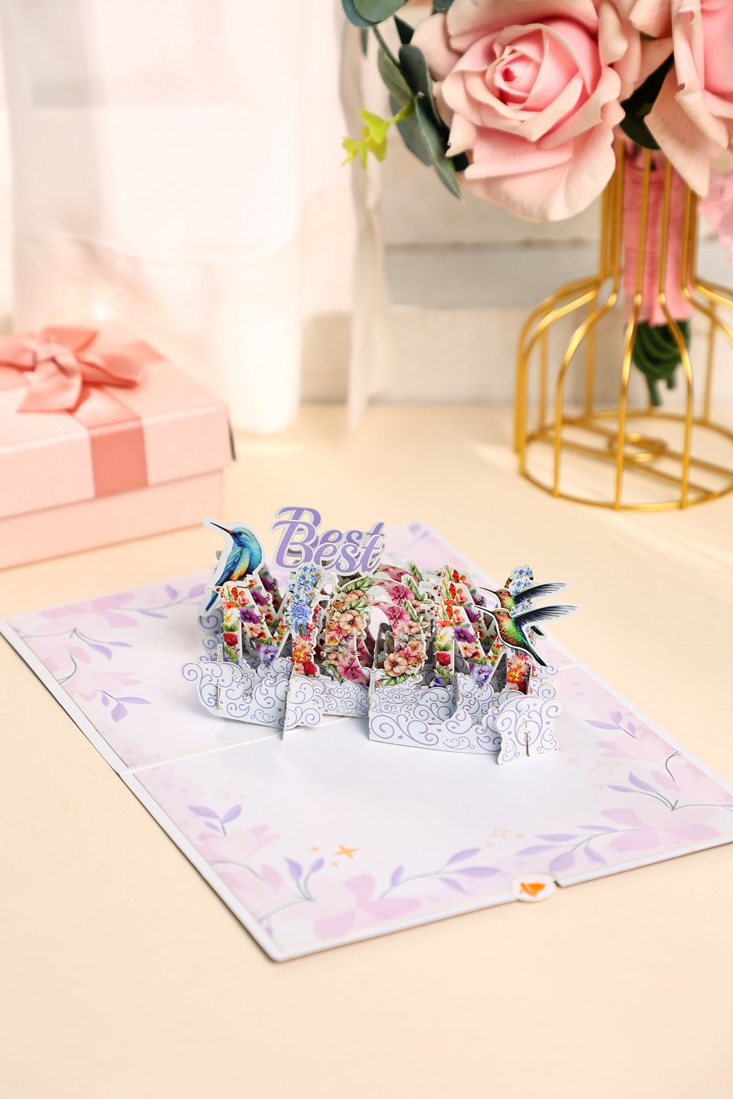 Purple Hummingbird Fresh Flowers Mother's Love Greeting Card