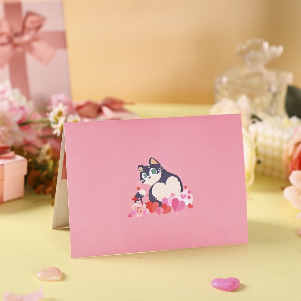 Plush Heart Cat Valentine's Day Greeting Card