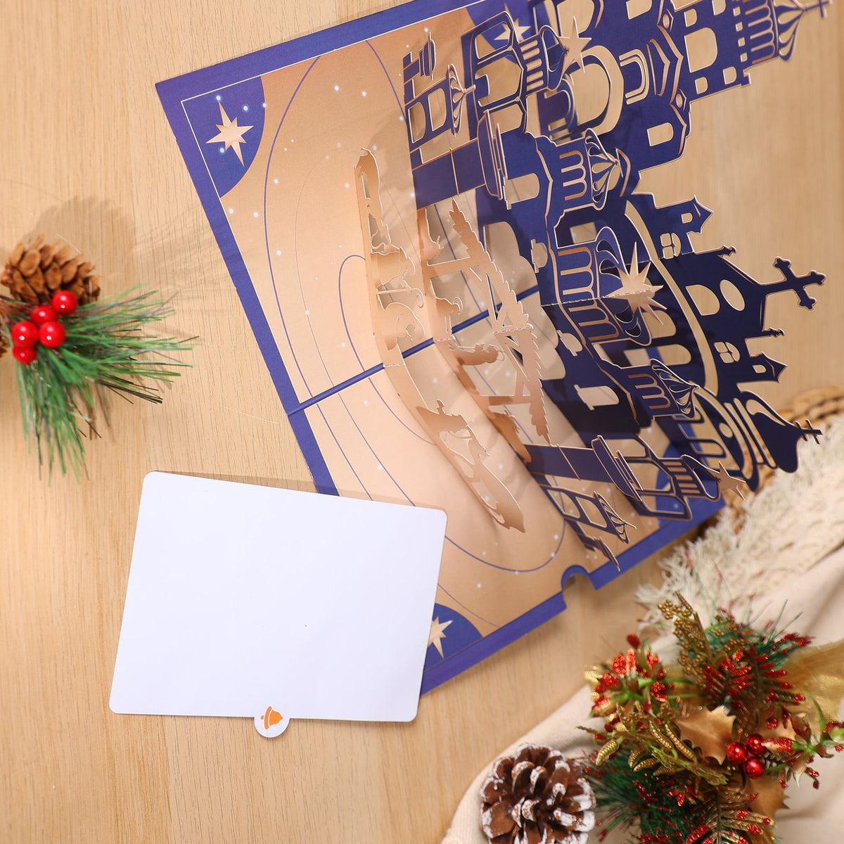 Blue Gold Nativity 3D Pop Up Card
