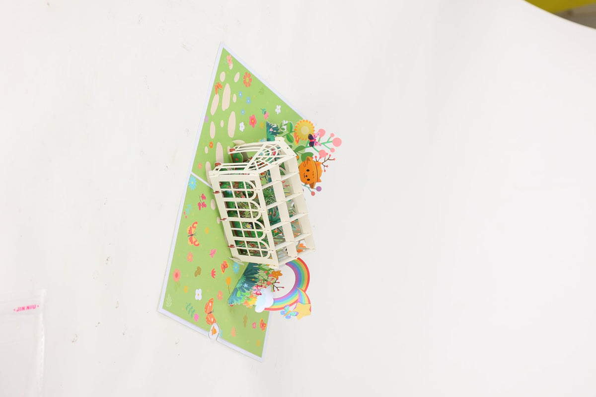 Greenhouse Cat Watering Plants 3D Pop Up Card