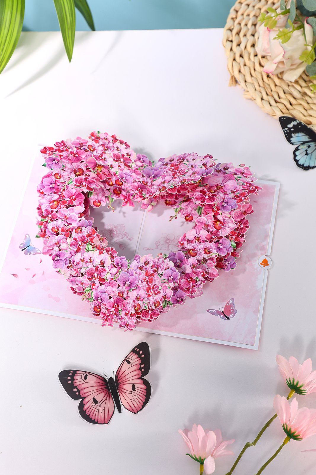 Pink Orchid Heart Pop Up Card