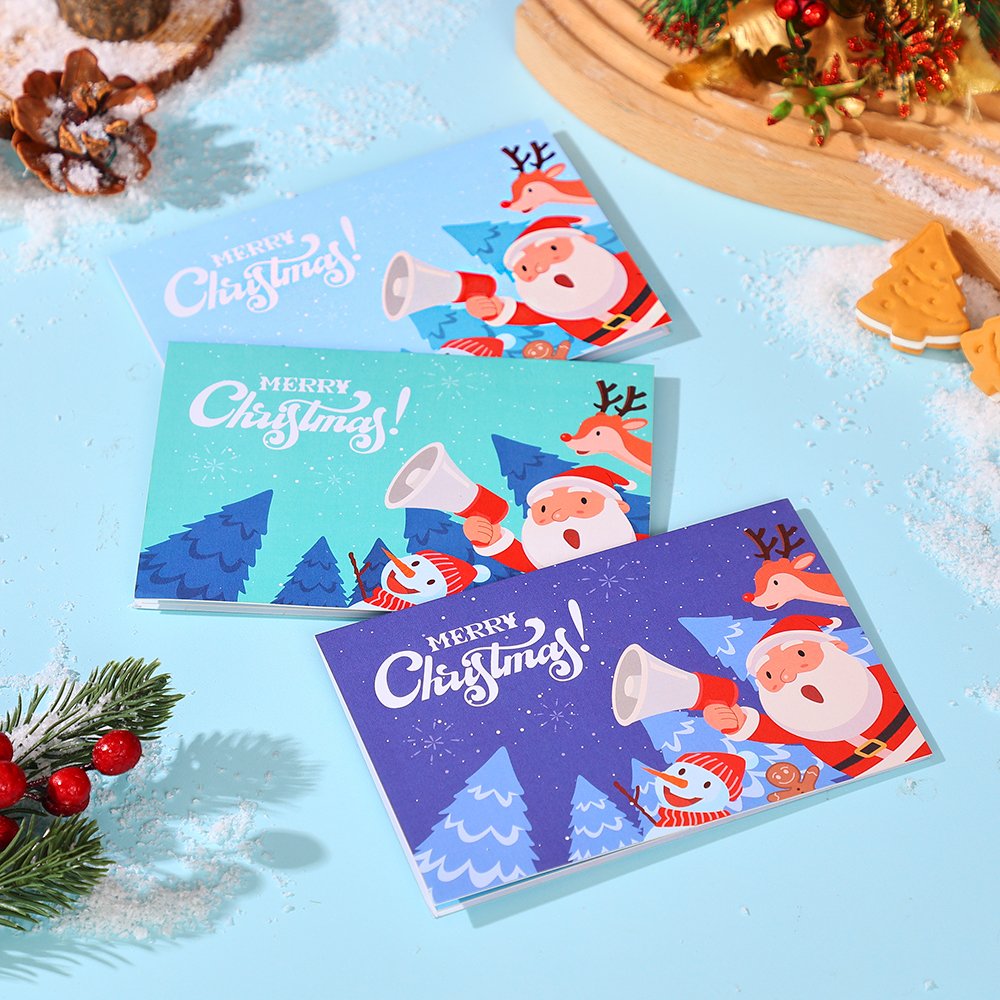 Santa Claus Trumpet Flip Pop Up Card Light Blue