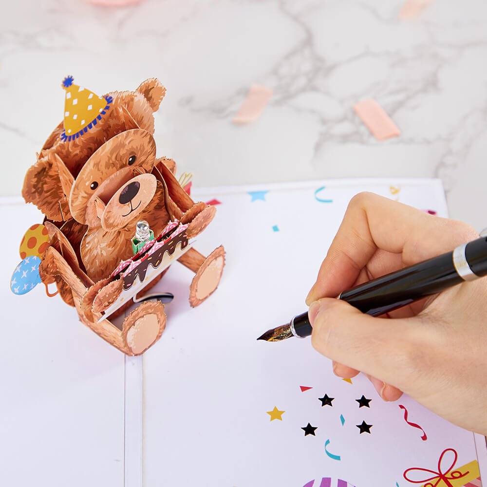 LED Lights & Music Teddy Bear Birthday 3D Pop Up Card