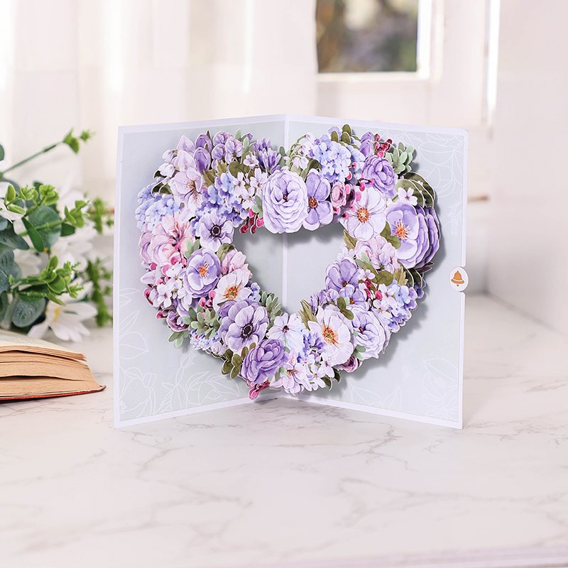 Purple Heart Floral Wreath 3D Pop Up Card
