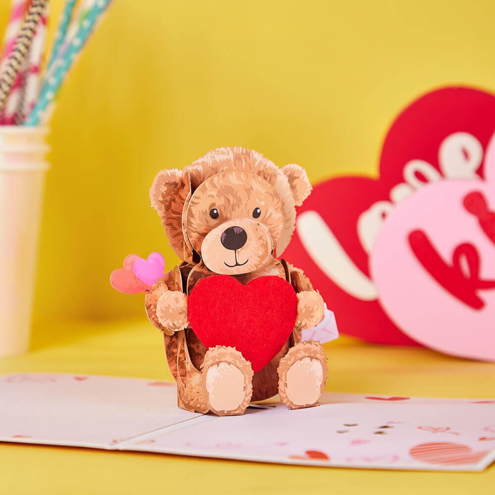 LED Lights & Music Teddy Bear Heart 3D Pop Up Card