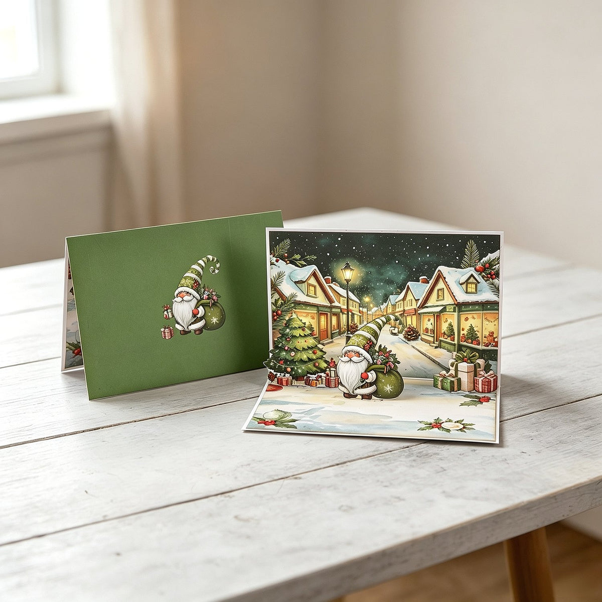 Green Christmas Gnome Greeting Card