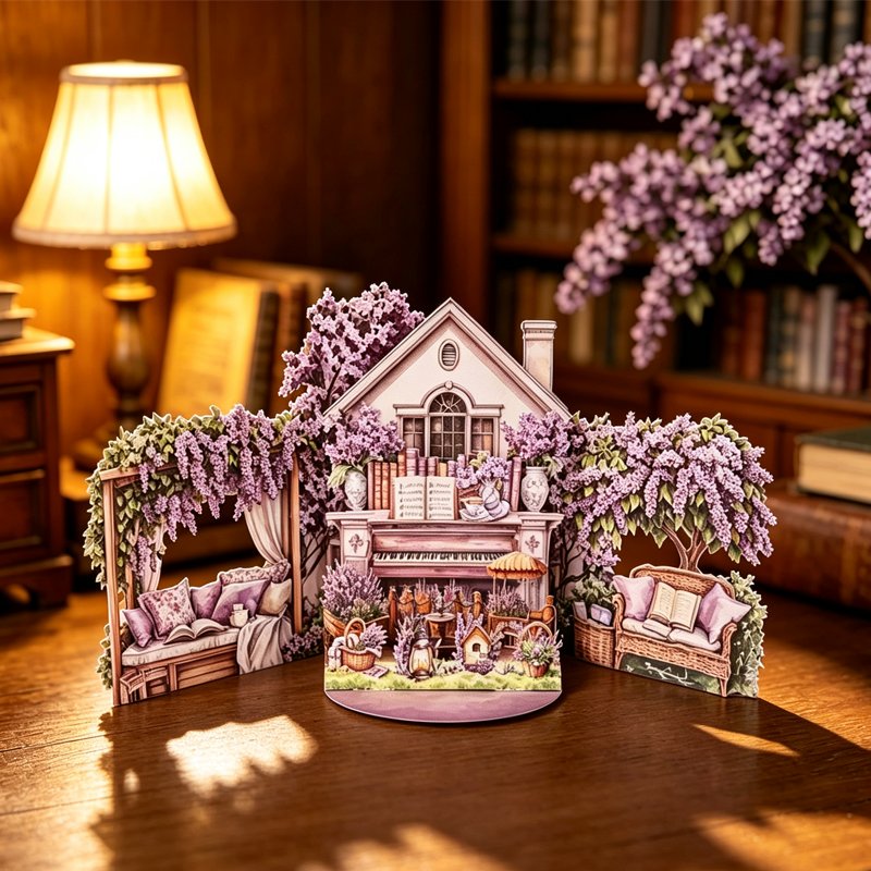 Flower Book House Double Door Pop Up Card