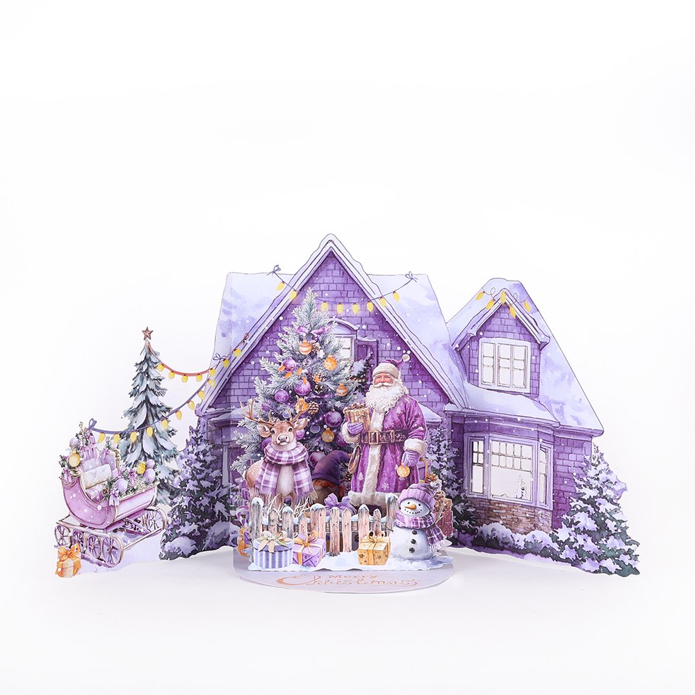 Purple Christmas Theme Double Door 3D Pop Up Card