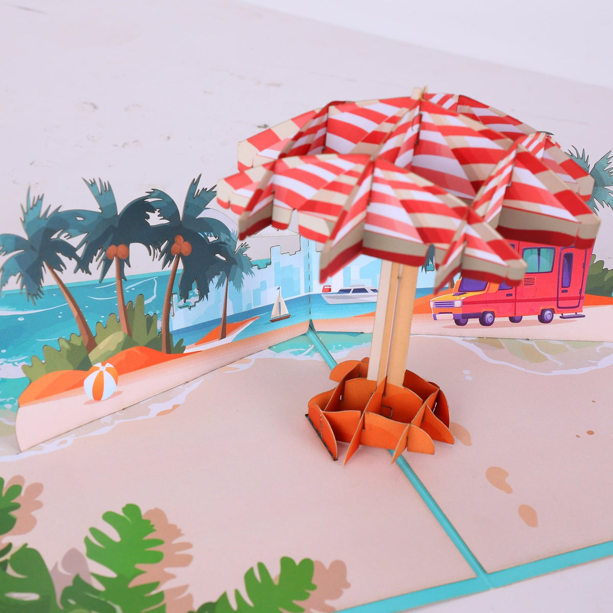 Summer Beach Party Umbrella 3D Pop Up Card