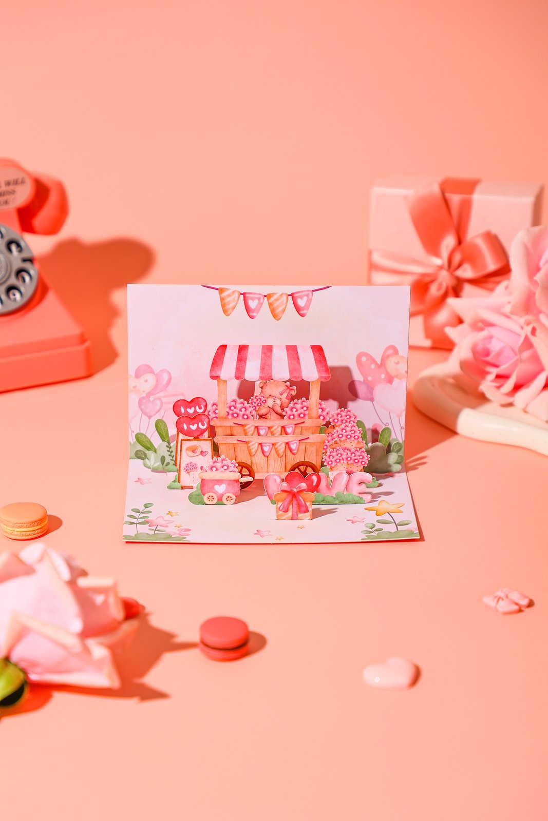Valentine's Day Flower Cart 90° 3D Pop Up Card