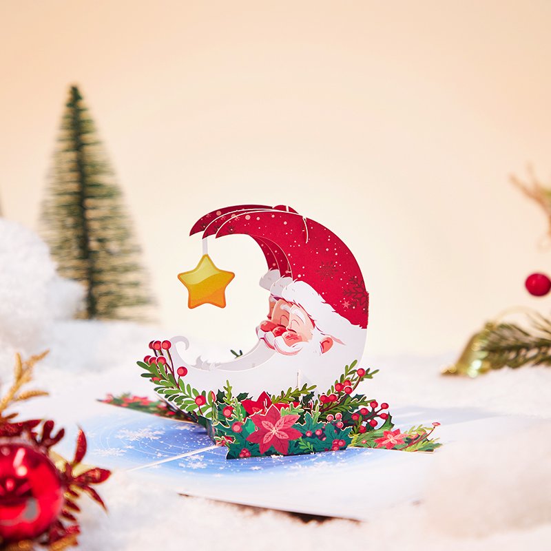 Santa Claus Crescent Moon 3D Pop Up Card