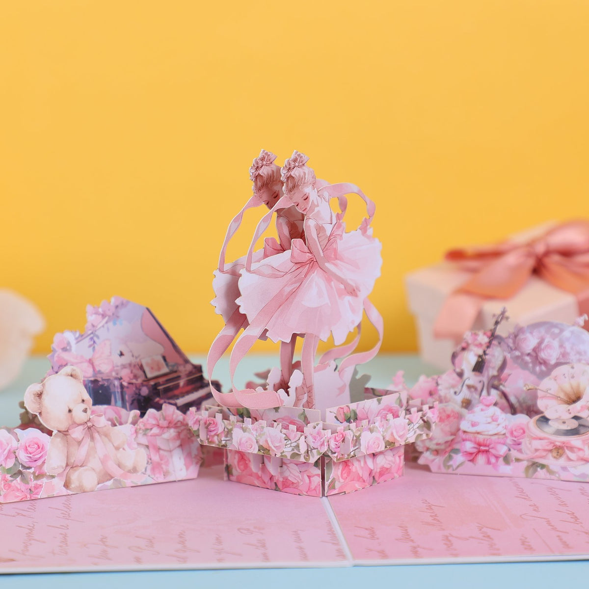 Pink Floral Wreath Flip Pop Up Card