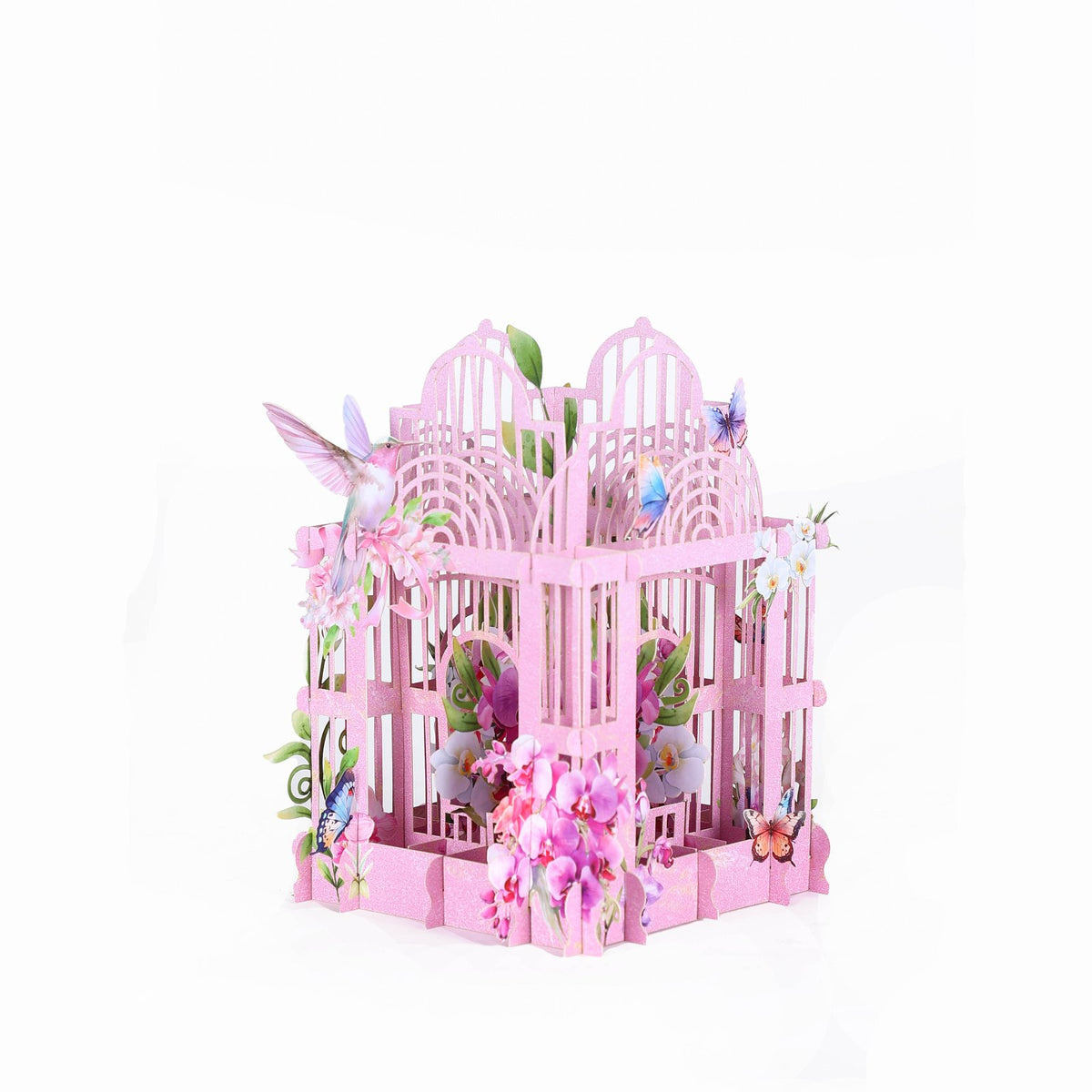 Pink Purple Orchid Birdcage 3D Pop Up Card