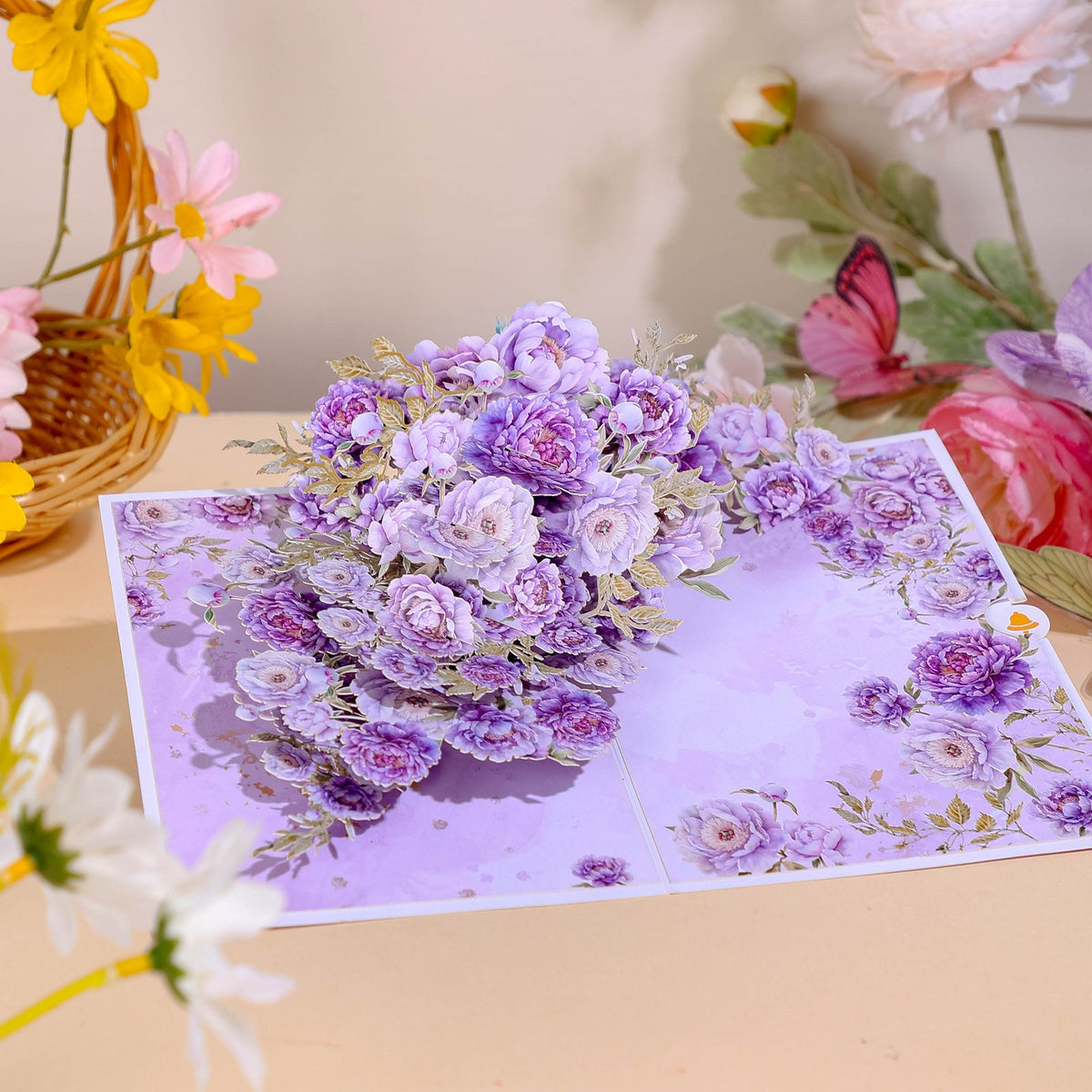 Purple Peony Floral Branch Greeting Card