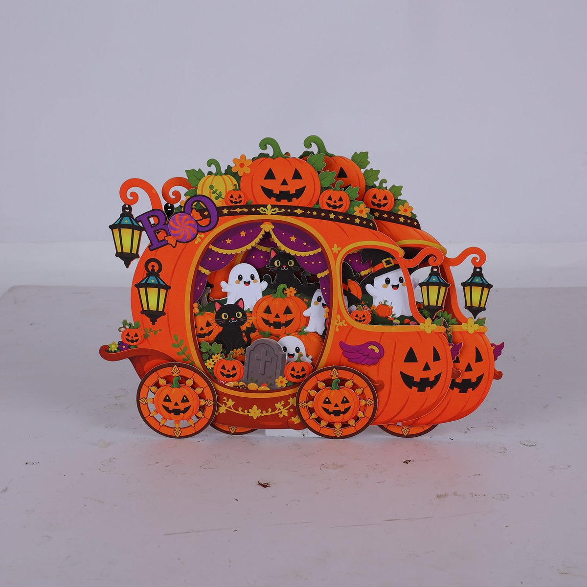 Halloween Cartoon Pumpkin Horse Carriage Greeting Card