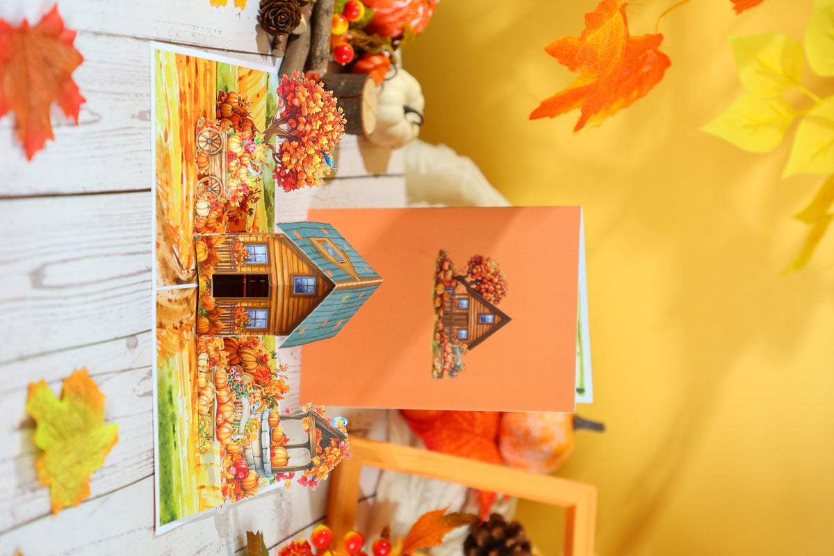 Orange Halloween Haunted House Flip Pop Up Card