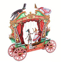 Vintage Wood Theater Horse Carriage Pop Up Card