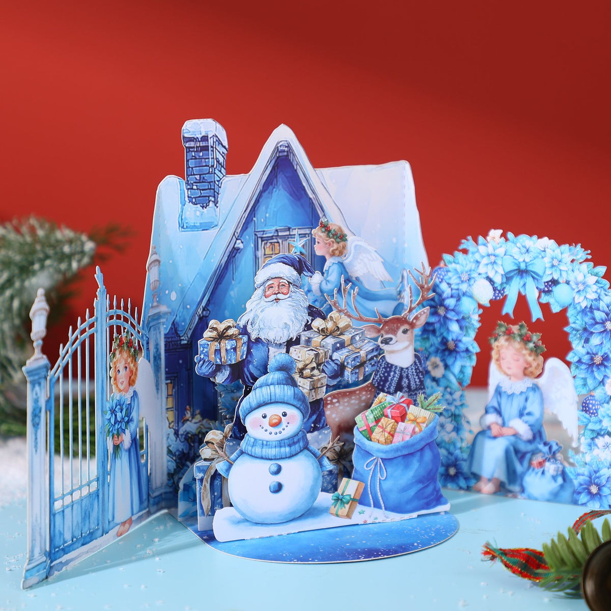 Blue Snowman Arch Christmas Greeting Card