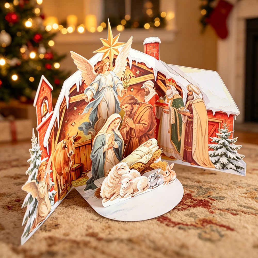 Vintage Nativity Double Door 3D Pop Up Card