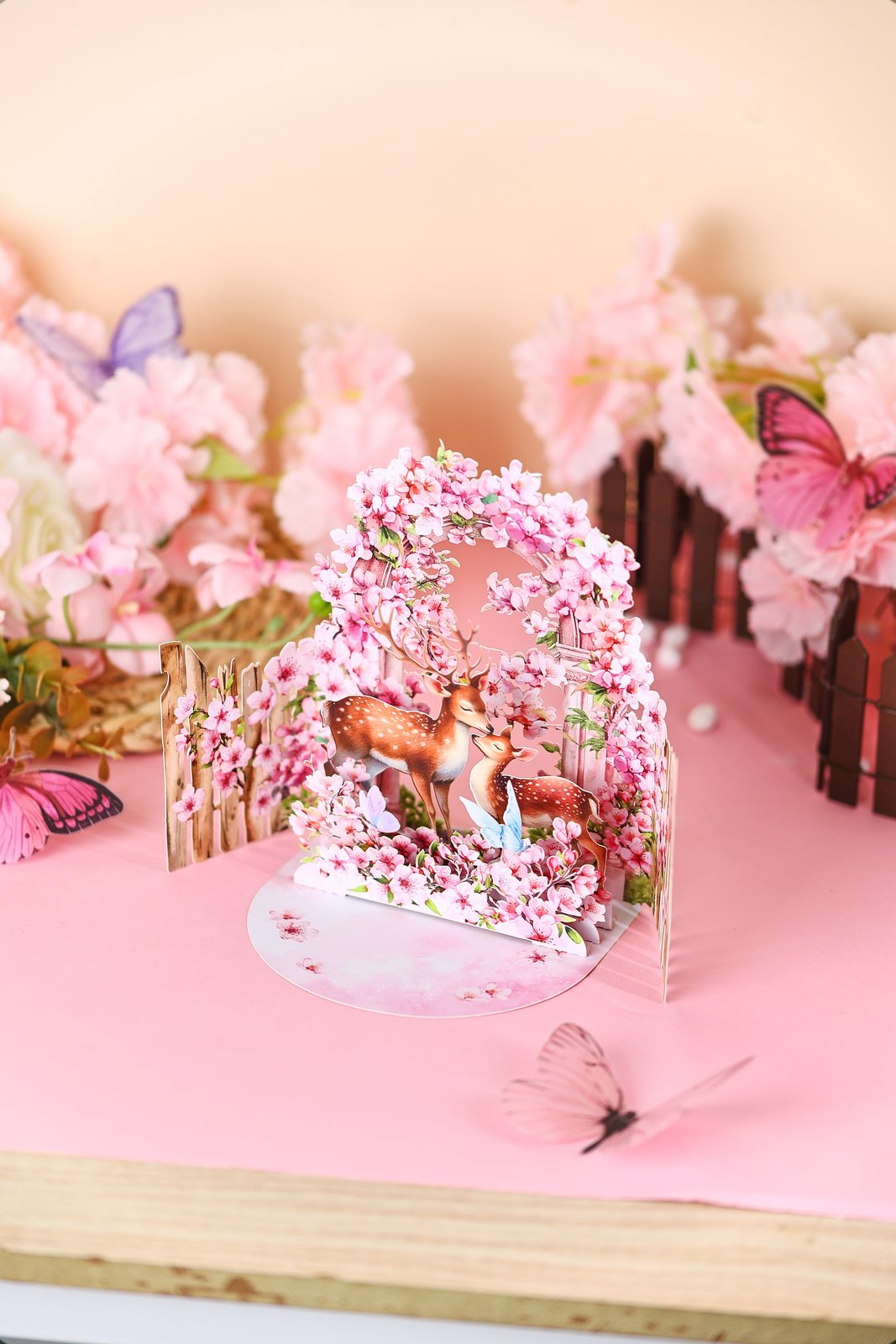 Cherry Blossom Deer Double Door Card