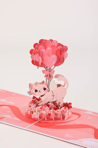 Cupid Cat Heart Balloon 3D Pop Up Card