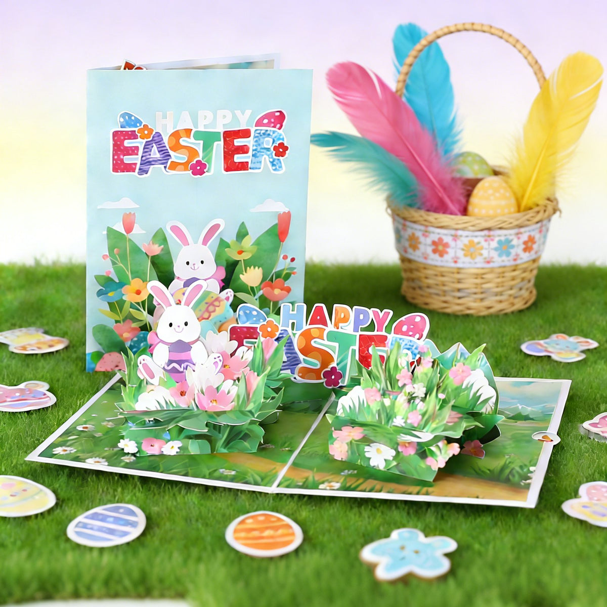 Blue Bunny Easter Egg Flip Pop Up Card