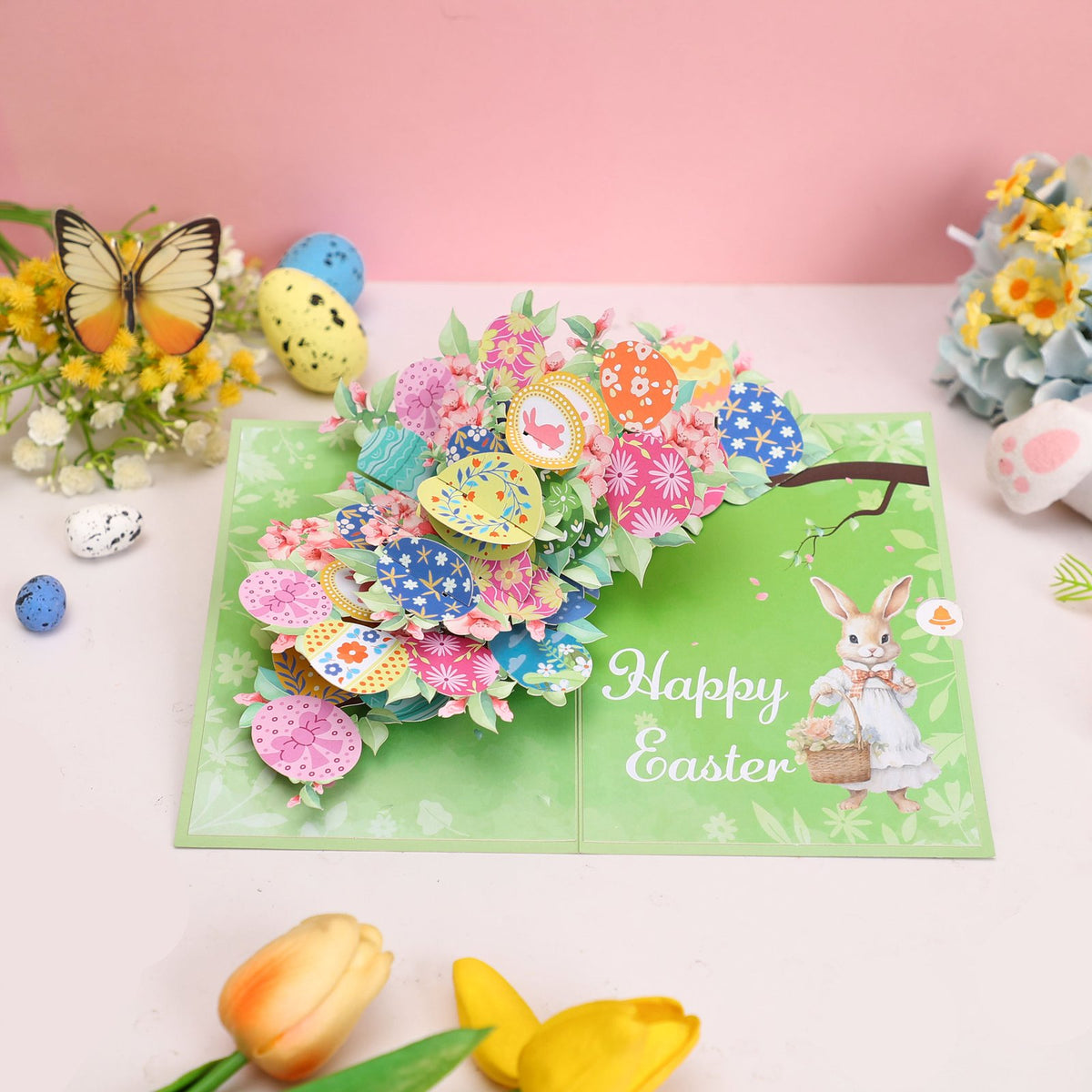 Easter Bunny Floral Wreath Greeting Card