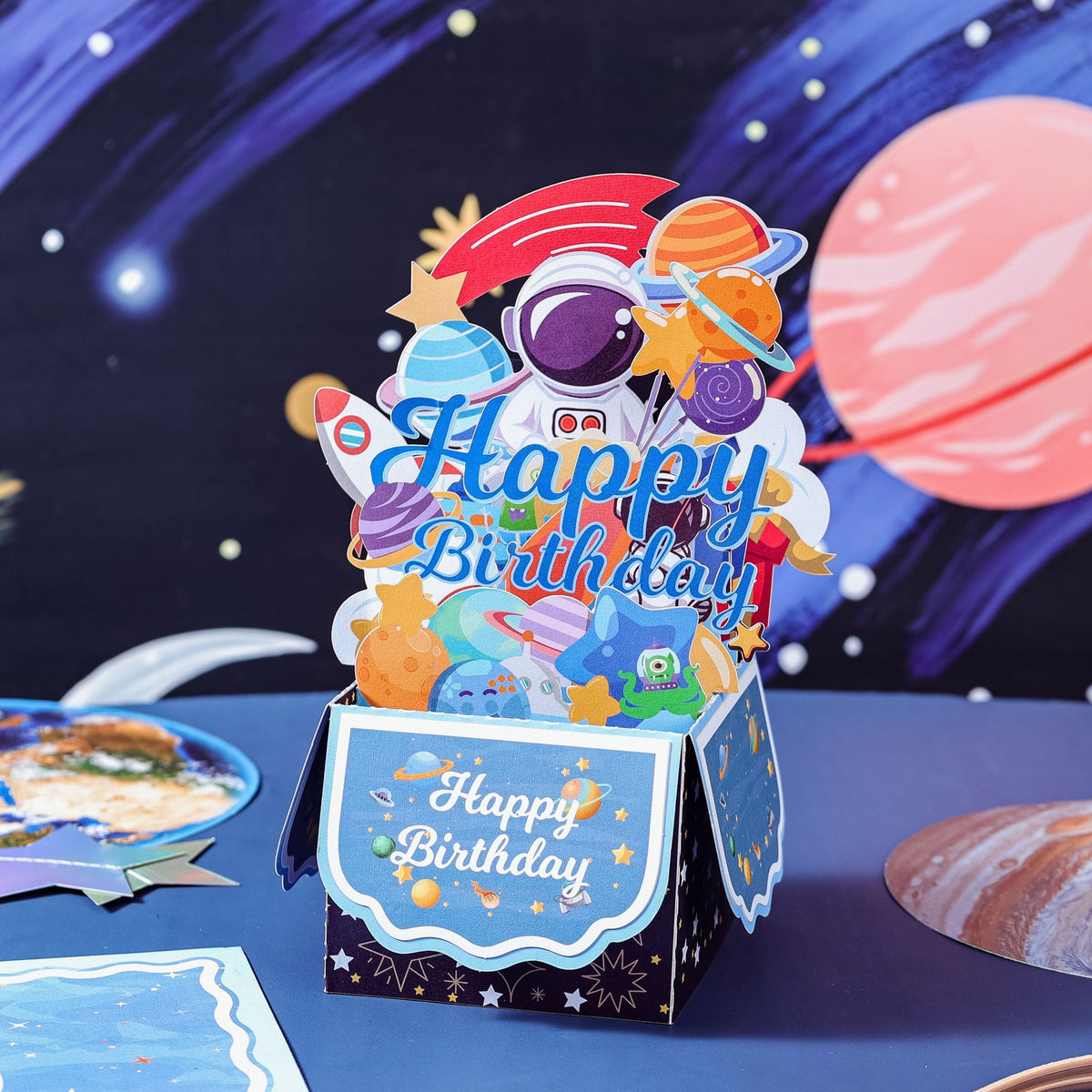 Astronaut Flower Box Birthday Greeting Card