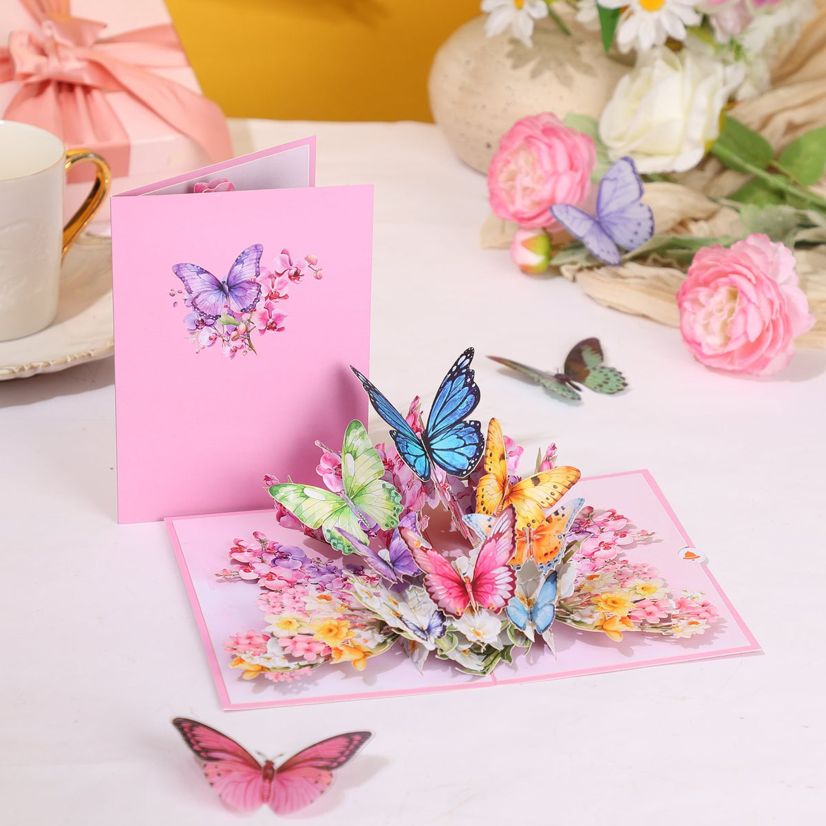 Pink Orchid Butterfly Flowering Shrubs 3D Pop Up Card