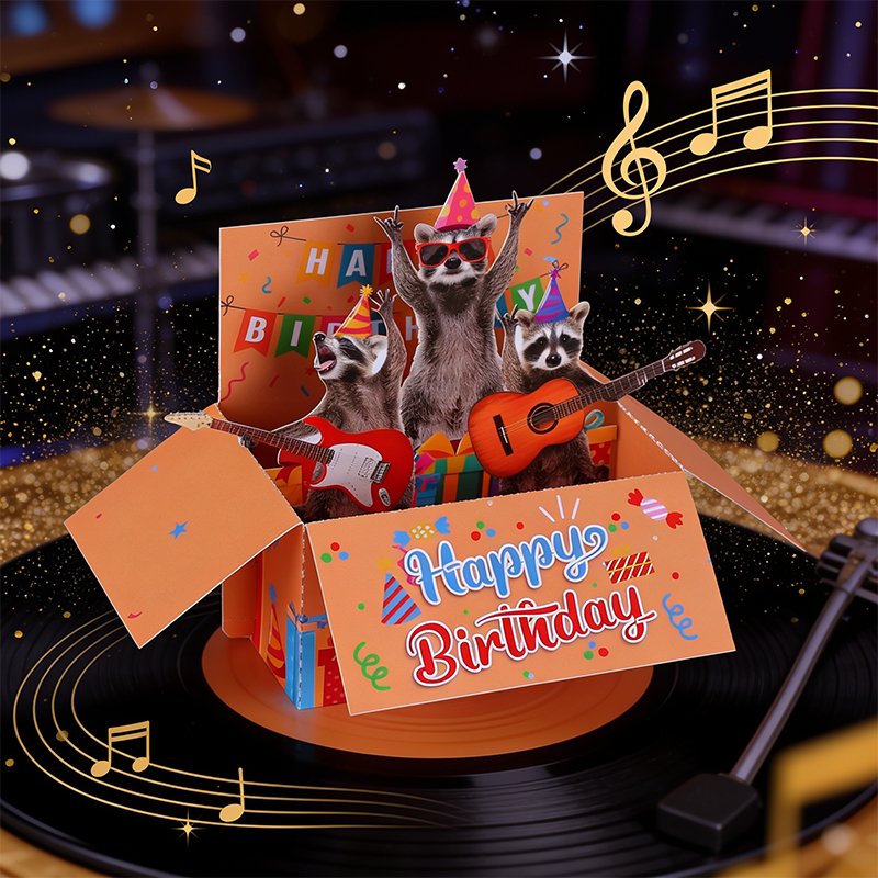 Raccoon Music Party Birthday Greeting Card